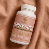 Thumbnail for Supplement bottle labeled 'Beauty Glow' on a brown fabric background