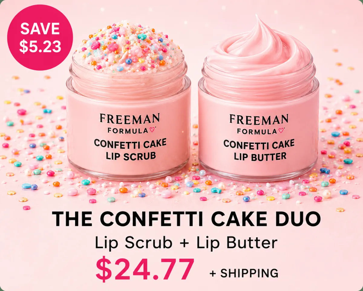 Freeman Glow Duo Lip scrub, lip butter in Cake Confetti flavor
