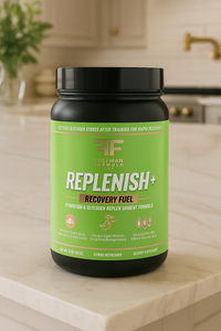 Thumbnail for The Freeman Formula Synergize bottle is styled on a bright, modern kitchen counter with natural lighting streaming in. Surrounded by neutral-toned decor, it evokes a clean, wellness-driven lifestyle.