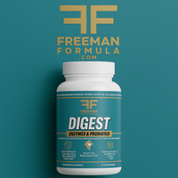 Thumbnail for Top-down flat lay of Freeman Formula DIGEST Enzymes & Probiotics supplement bottle on soft pink background with subtle lighting.