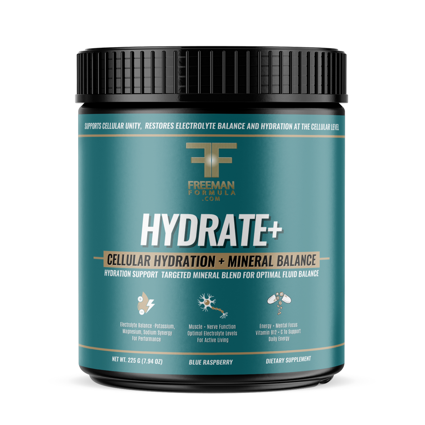 Freeman Formula Hydrate cellular hydration and mineral balance supplement designed to replenish electrolytes, boost energy, and support optimal performance.