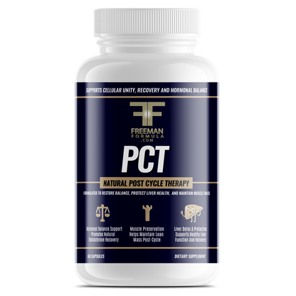Freeman Formula PCT Natural supplement bottle for post cycle therapy, designed to support hormone balance, liver health, and recovery.