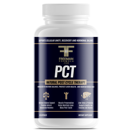 Freeman Formula PCT Natural supplement bottle for post cycle therapy, designed to support hormone balance, liver health, and recovery.