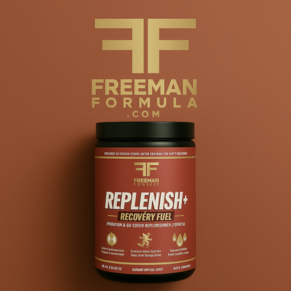 Freeman Formula Replenish+ Recovery Fuel, hydration and glycogen replenishment formula for faster muscle recovery and performance support, 3 lb, 50 servings.