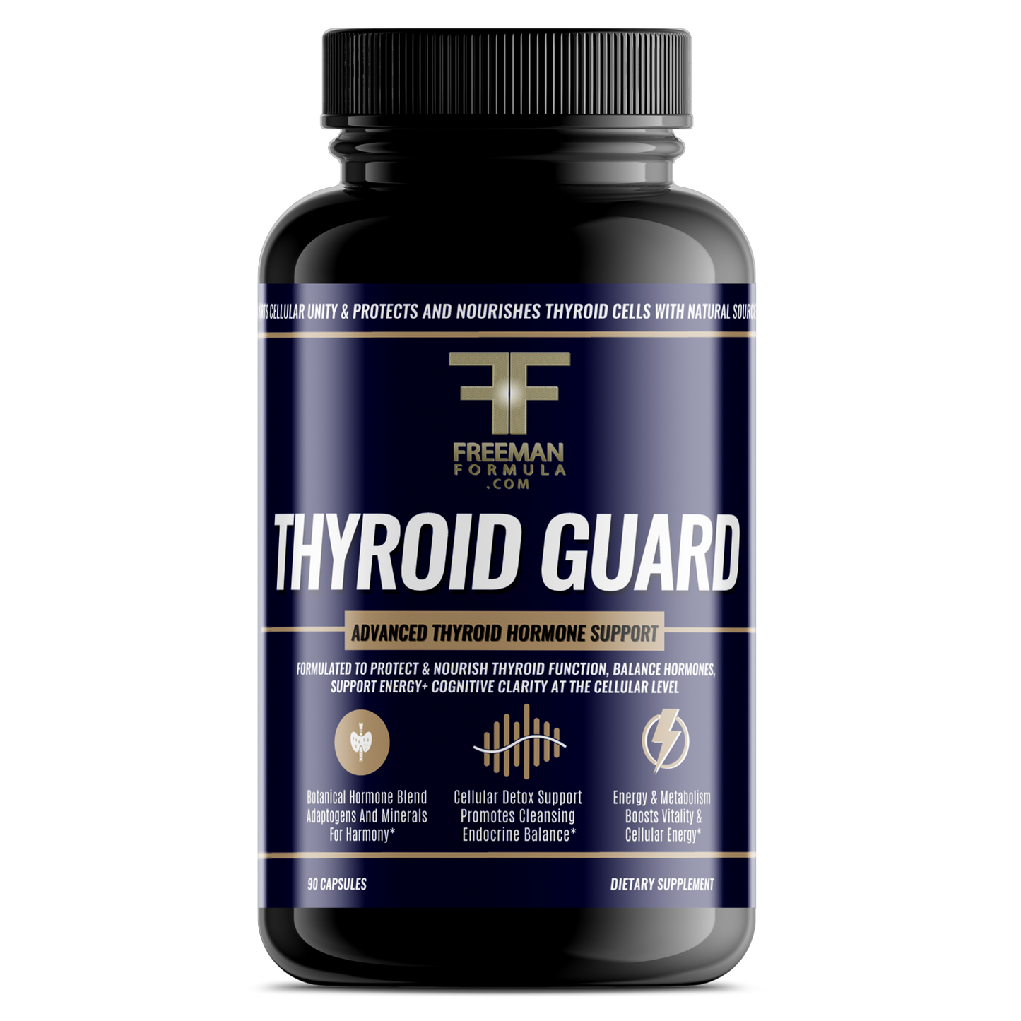 Freeman Formula Thyroid Guard advanced thyroid hormone support supplement promotes healthy metabolism, energy production, and hormonal balance.