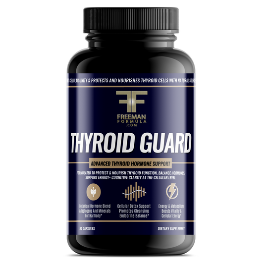 Freeman Formula Thyroid Guard advanced thyroid hormone support supplement promotes healthy metabolism, energy production, and hormonal balance.